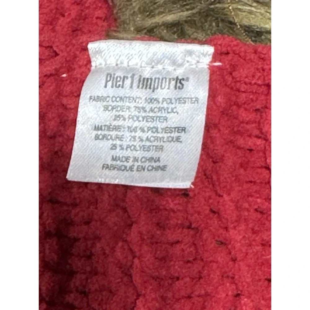 Pier 1 Imports Red Cable Knit Throw Blanket Faux Fur Trim 60” x 47”